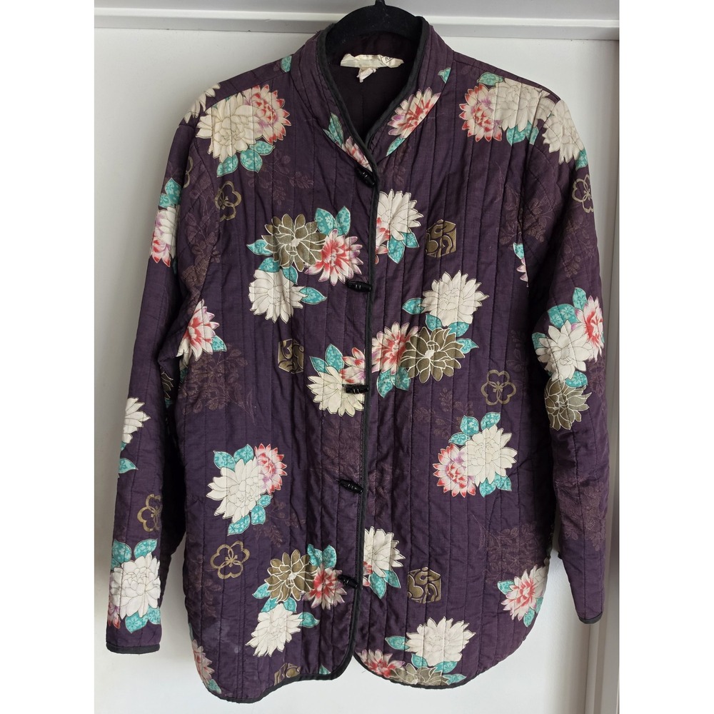Peppermill Women L Purple Floral Quilted Jacket Long Sleeve Vintage